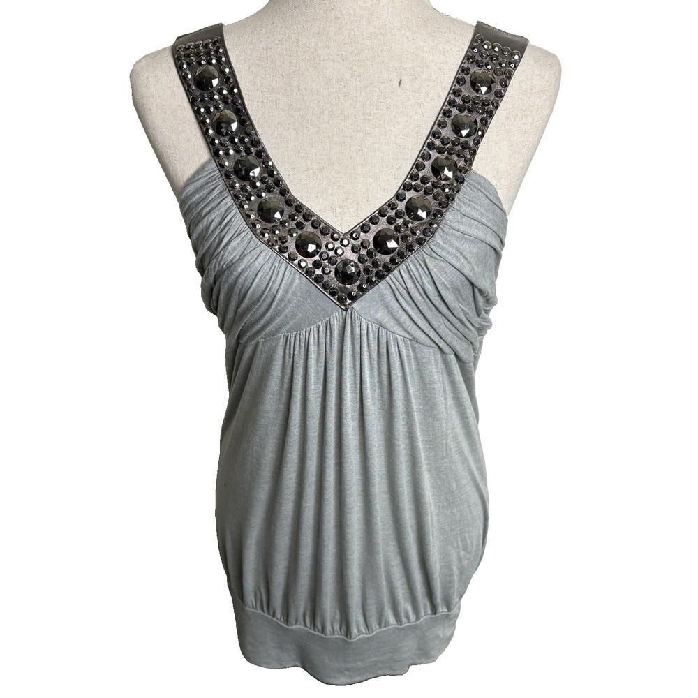 Vintage Y2K Babydoll Top Embellished Womens Medium Gray‎